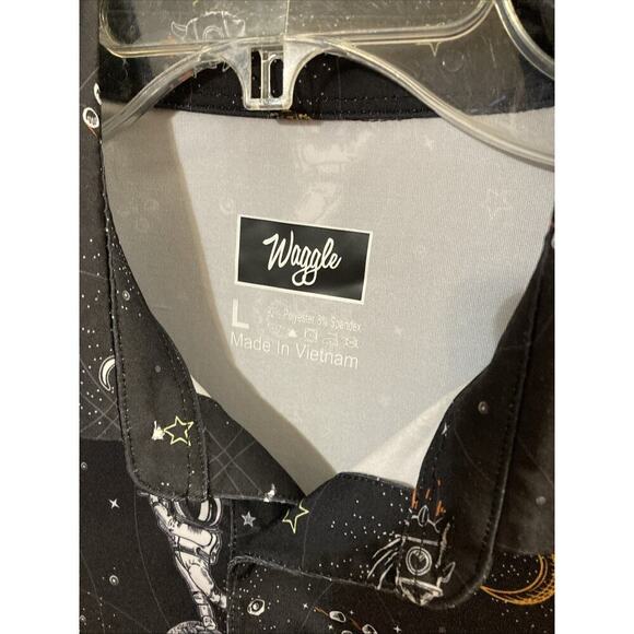 Waggle Golf Polo Shirt Mens L Black Astronaut Space Print Mission Albatross - Picture 5 of 8